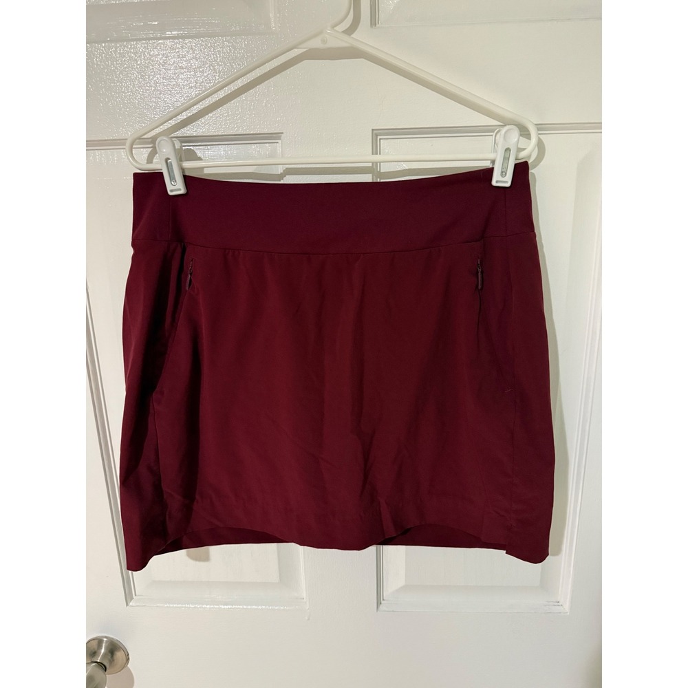 Athleta Burgundy Active Skort Womens 12 Zipper Pockets Built-in Liner Maroon